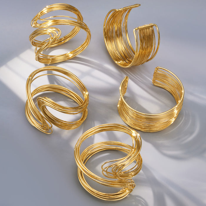 Layered Wire Cuff Bracelets in Gold and Silver Tone