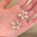 Textured Star and Heart Hoop Earrings in Gold and Silver Tone view 6
