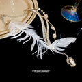 Silver Feather and Crystal Drop Necklace with Layered Chains view 2