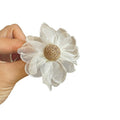 White Fabric Flower Stud Earrings with Woven Centers view 5
