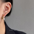 Gold-Tone Pearl Natural Stone Chip Drop Stud Earrings view 2