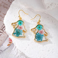 Rabbit Outline Pressed Flower Resin Earrings Gold Frame 6 Styles view 3