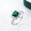 Silver Emerald Green Square Halo Twist Band Cocktail Ring view 2