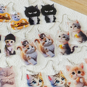 Acrylic Double-Sided Cute Cat Print Earrings 8 Styles