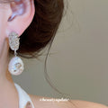 Silver Tone Crystal Leaf Studs With Large Faux Pearl Drops view 4