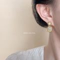 Gold Beaded Frame Cream Cabochon Drop Earrings Matching Pair view 2