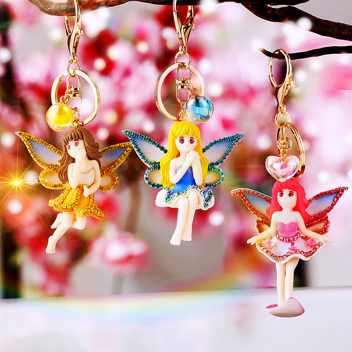 Jeweled Flower Fairy Keychains in Pink Blue Yellow and Mixed Colors