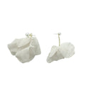 Asymmetric Sheer Fabric Flower Pearl Stud Drop Earrings view 5