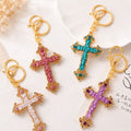 Gold Tone Enamel Floral Cross Keychain With Rhinestones view 1