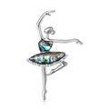 Silver Ballerina Brooch Abalone Shell Tutu Clear Rhinestones view 1