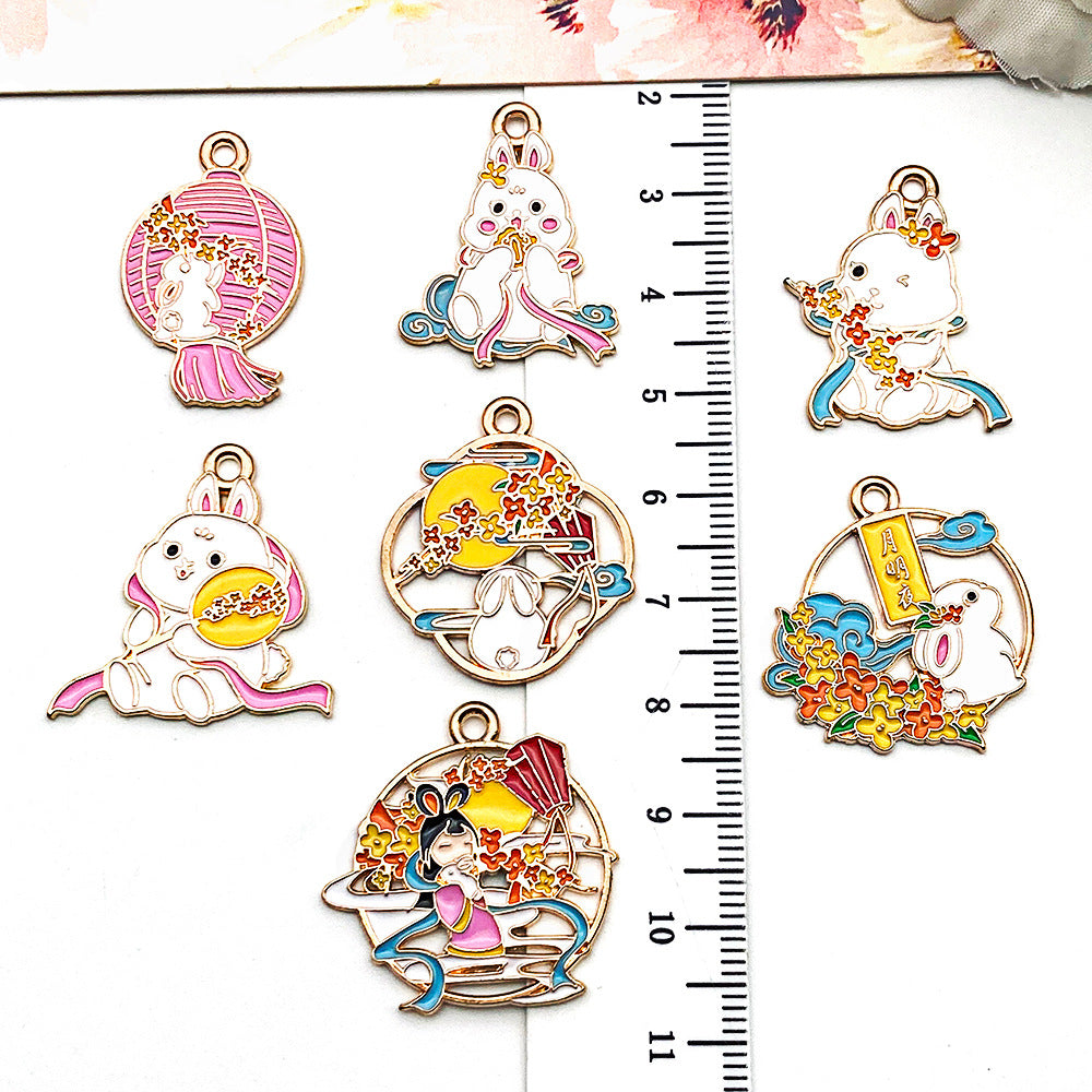 Zinc Alloy Moon Rabbit Chang'e charm pendant for DIY bracelet earring keychain making