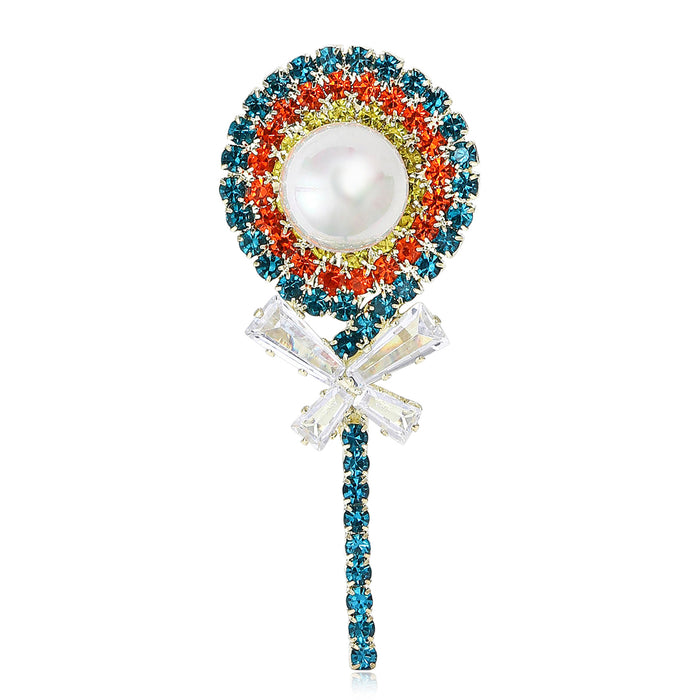 Crystal Lollipop Brooch With Decorative Crystal And Enamel Details