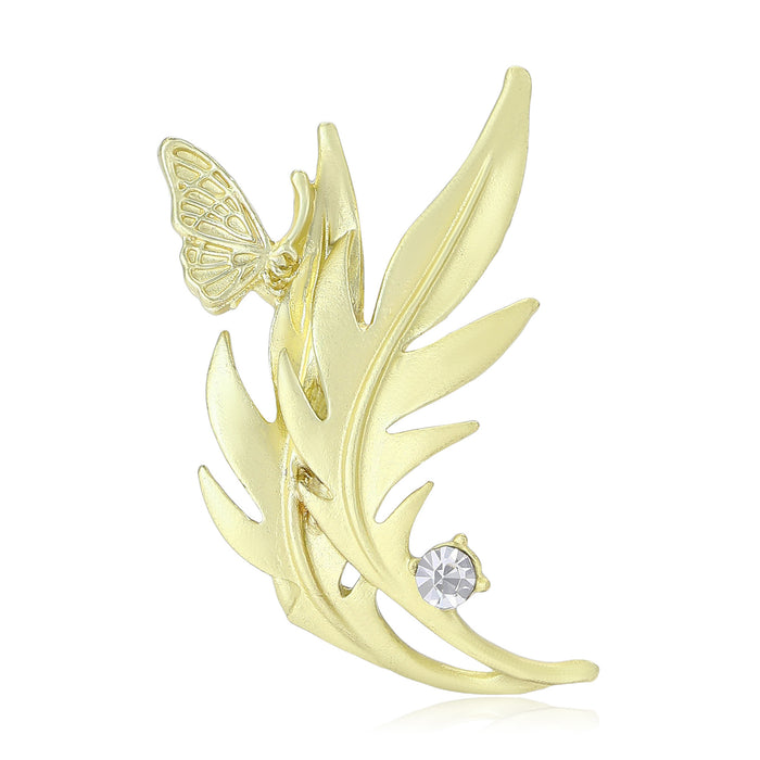 Leaf And Butterfly Brooch A Matte Gold-Tone Leafy Sprig