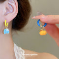 Colorful Elephant Pumpkin Charm Necklace Mismatch Hoops view 4
