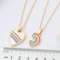 Gold Tone Rainbow and Heart Enamel Pendant Necklaces view 5