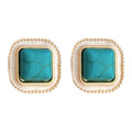 Turquoise Square Cabochon Stud Earrings Cream Gold Frame view 5