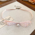 Pink Polka Dot Ribbon Choker Necklaces With Pearl Details view 6