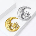 Crescent Moon And Sun Face Brooch In Gold And Silver Tones view 3