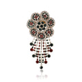 Floral Crystal Chandelier Brooch With Red and Green Bead Drops view 1