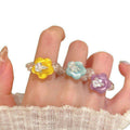 Resin Flower Clear Bead Stretch Ring Purple Or Blue view 5