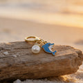 Blue Dolphin Pearl Rhinestone Enamel Keychain Clasp view 4