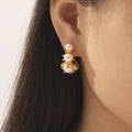 Branch Leaf Imitation Pearl C-Shape Stud Earrings Pair view 3