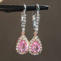 Pink Teardrop Crystal Silver Tone Drop Earrings view 1