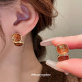 Brown Marbled Resin Oval Statement Stud Earrings Decorative Jewelry view 4