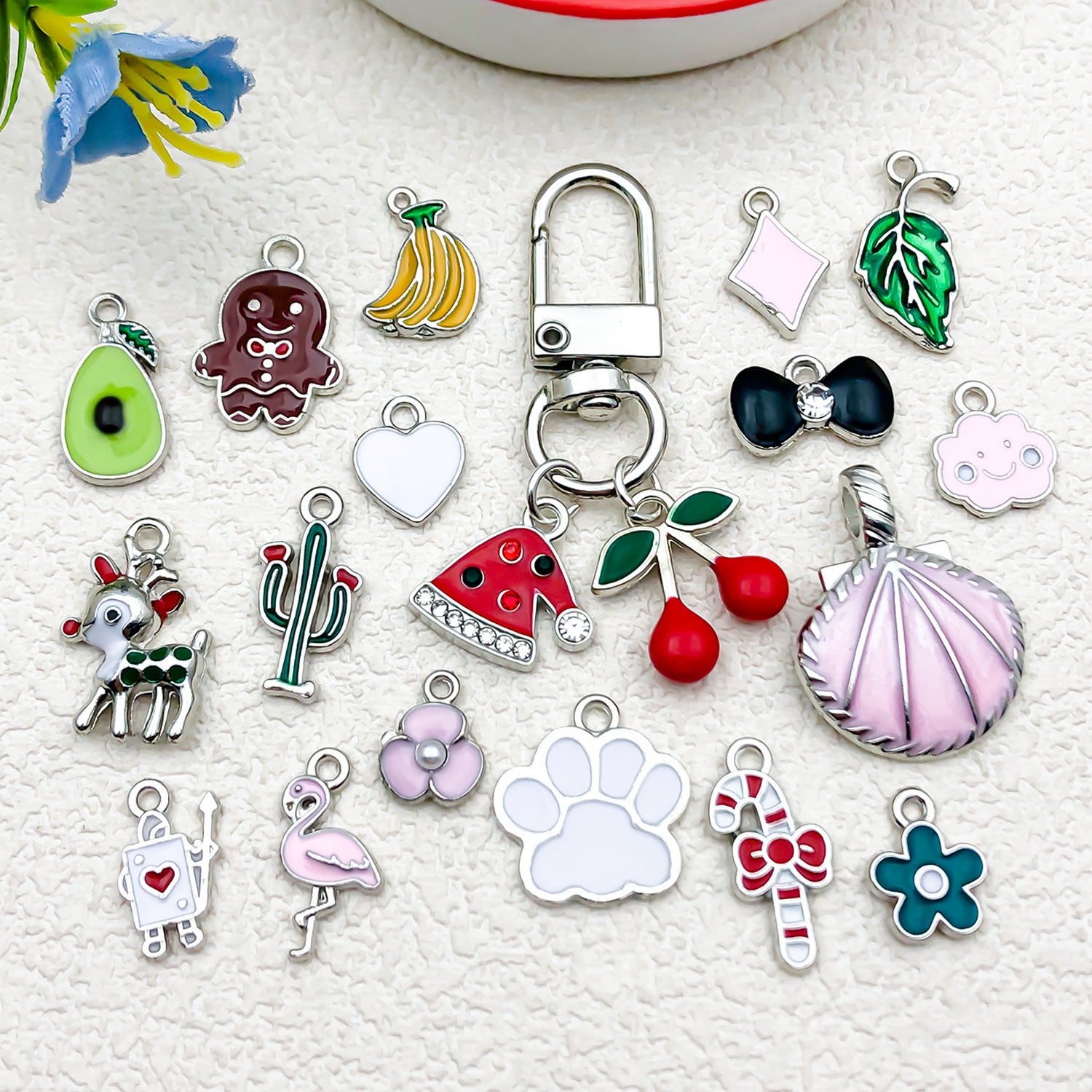Enamel Zinc Alloy Cherry Banana Fruit Charm Pendant for DIY Keychain Jewelry