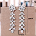 Silver Tone Clear Marquise Leaf Cluster Long Drop Earrings view 5