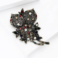Antique Gold Tone Floral Brooch With Red Black and Clear Crystals view 3