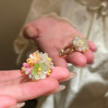 Three Mixed Colorful Flower Rings With Enamel Or Beaded Clusters view 7