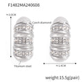 Ribbed Capsule Stud Earrings Rhinestone Bands Gold Steel view 7