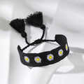 Wide Woven Daisy and Evil Eye Adjustable Tassel Bracelets view 9