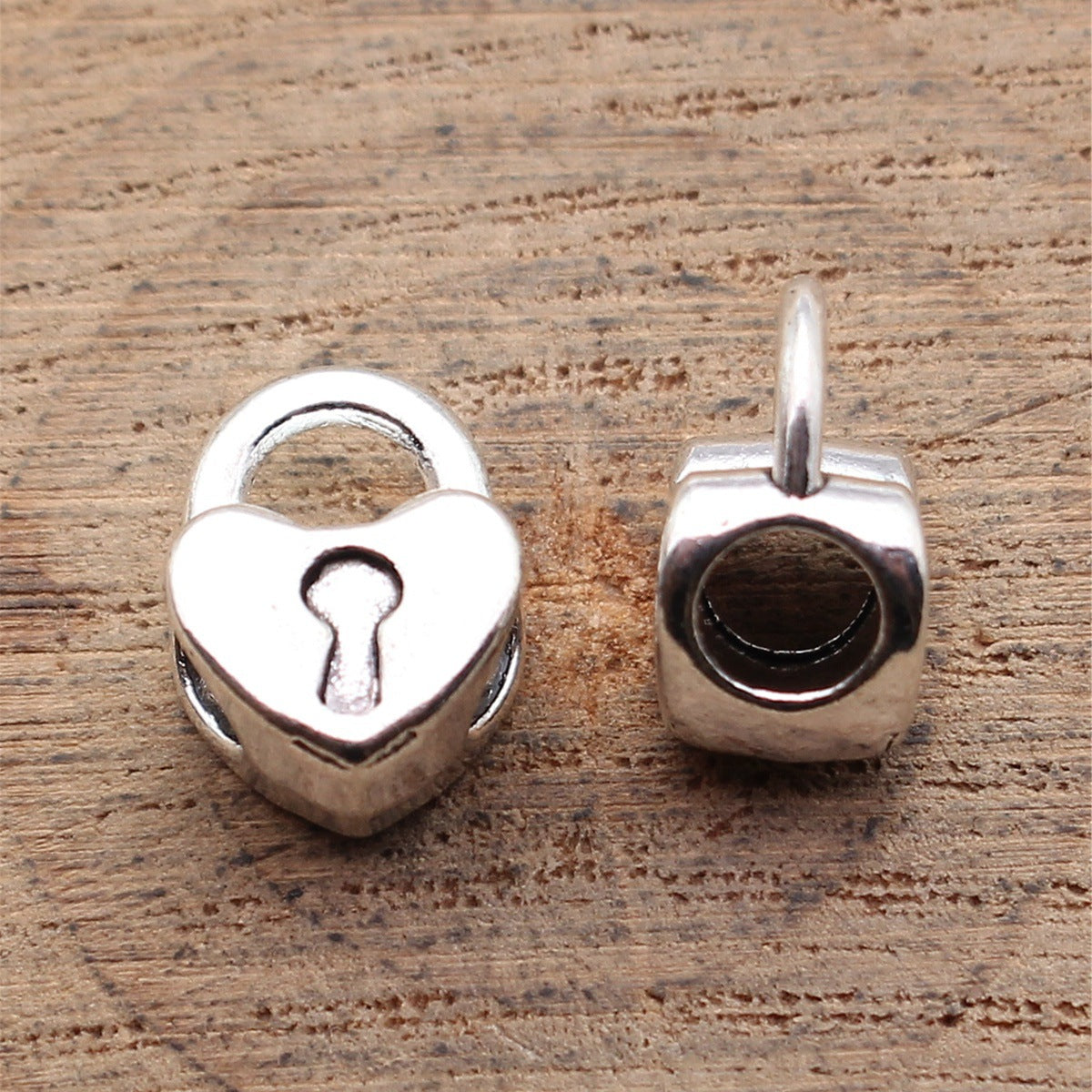 13x9.6x7.1mm 1.6g Antique Silver Zinc Alloy 3D Heart Lock Large Hole Beads for DIY Bracelet Jewelry Making