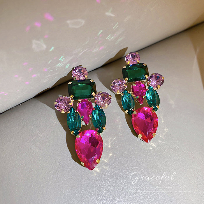 Multicolor Crystal Cluster Statement Earrings Fashion Jewelry Accessories