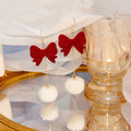 Burgundy Velvet Bow Gold Chain White Pom Pom Hook Earrings view 3