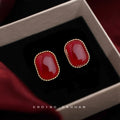 Gold Twisted Frame Wine Red Cushion Cabochon Stud Pair view 1