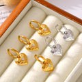 Hammered Heart Drop Huggie Earrings Gold Steel Styles view 4