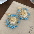 Colorful Raffia Flower Statement Stud Earrings For Women view 9