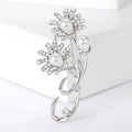 Pearl Rhinestone Daisy Stem Brooch Silver or Gold Tone Pin view 6
