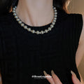 Gray Pearl Beaded Collar Necklace Silver Tone Spacer Accents view 3