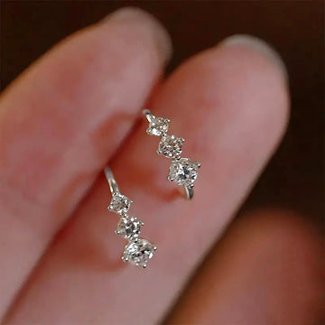 Three Clear Stone Curved Stud Earrings Silver and Gold Tones