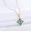 Gold Tone Diamond Shaped Enamel Evil Eye Necklaces in Five Colors view 10