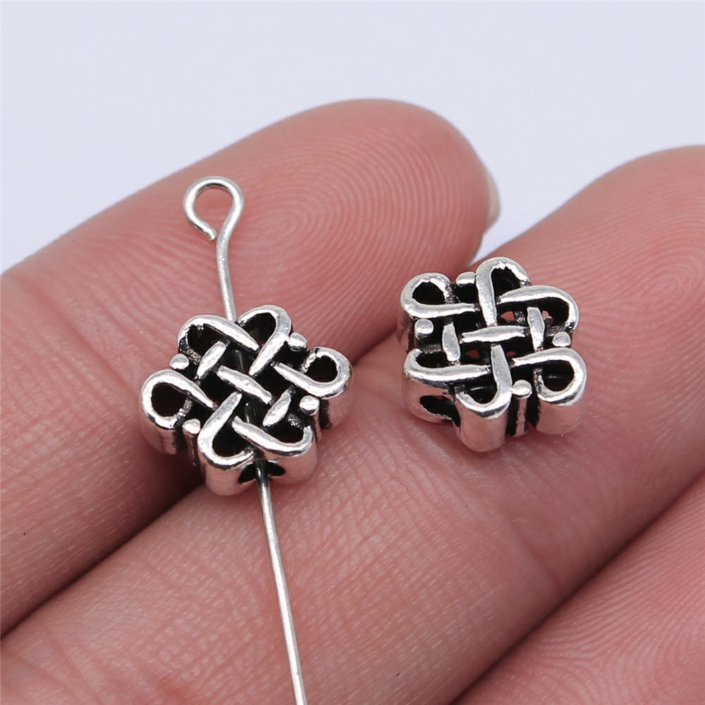 10x5mm 1.3g Antique Silver Zinc Alloy Chinese Knot Small Hole Spacer Beads for Bracelet Making