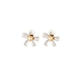 Polished Silver Petal Gold Center Flower Stud Earrings view 5