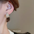 Gold Tone Crystal Arch Stud Earrings With Pearl Rows view 3