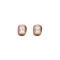 Red Rectangle Crystal Look Gold Border Stud Earrings view 5