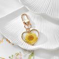 Gold Tone Pressed Flower Daisy Heart Snap-Hook Keychains in Ten Options view 9