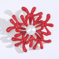 Red Enamel Coral Branch Brooch White Pearl Center Pin view 6